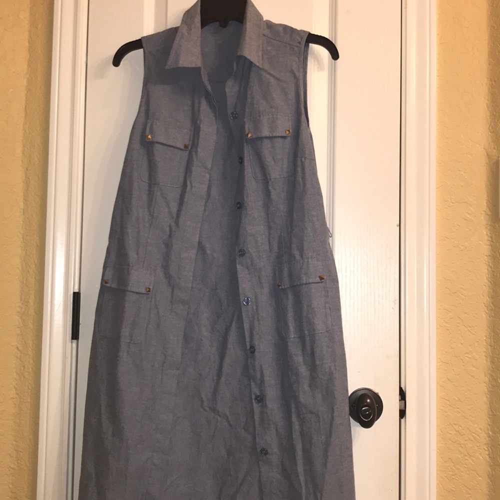 sleeveless button up , denim causal dress